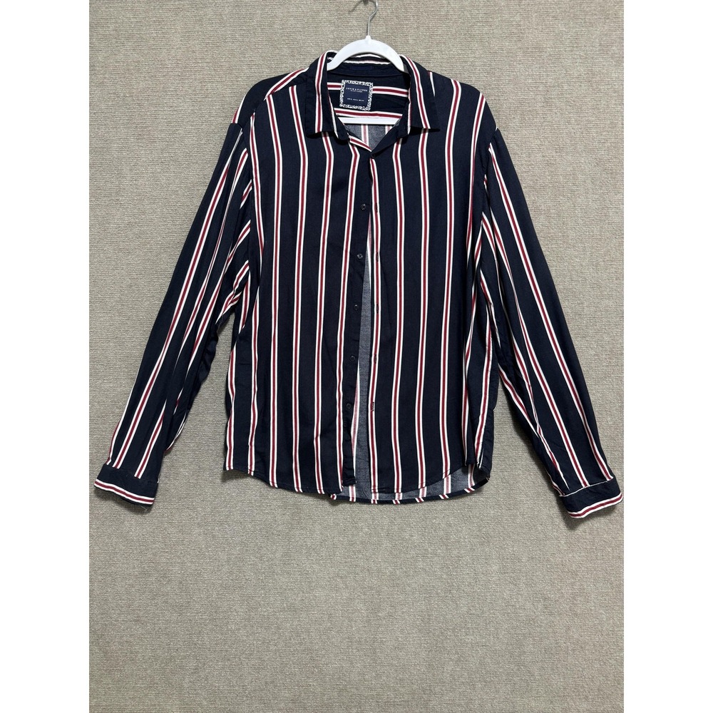 Denim & Flower Shirt Mens XL Striped Button UP Down Long Sleeve Casual